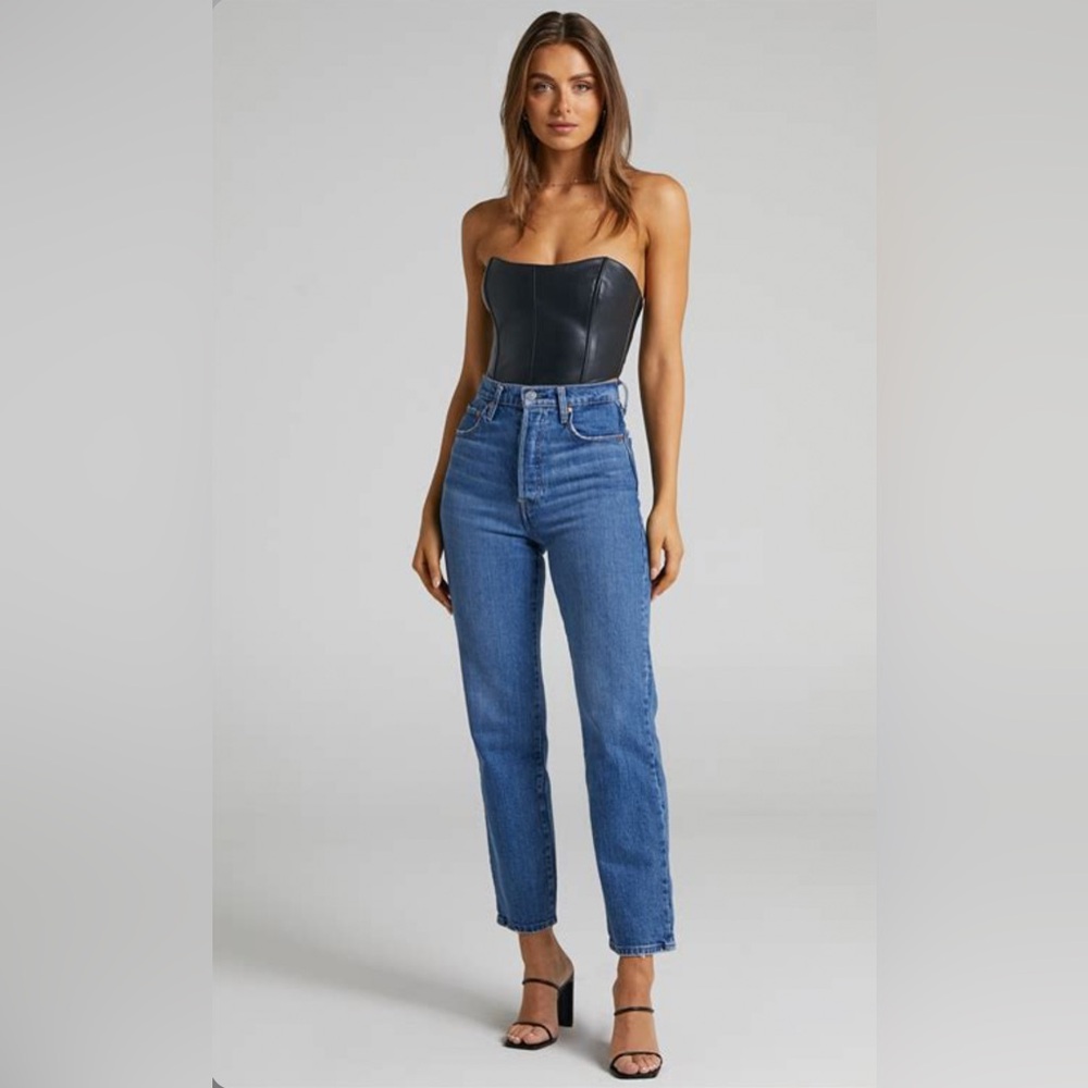 Levi's Ribcage Straight button fly jeans in distressed blue